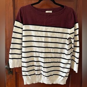 LOFT Burgundy and Cream Striped Sweater
